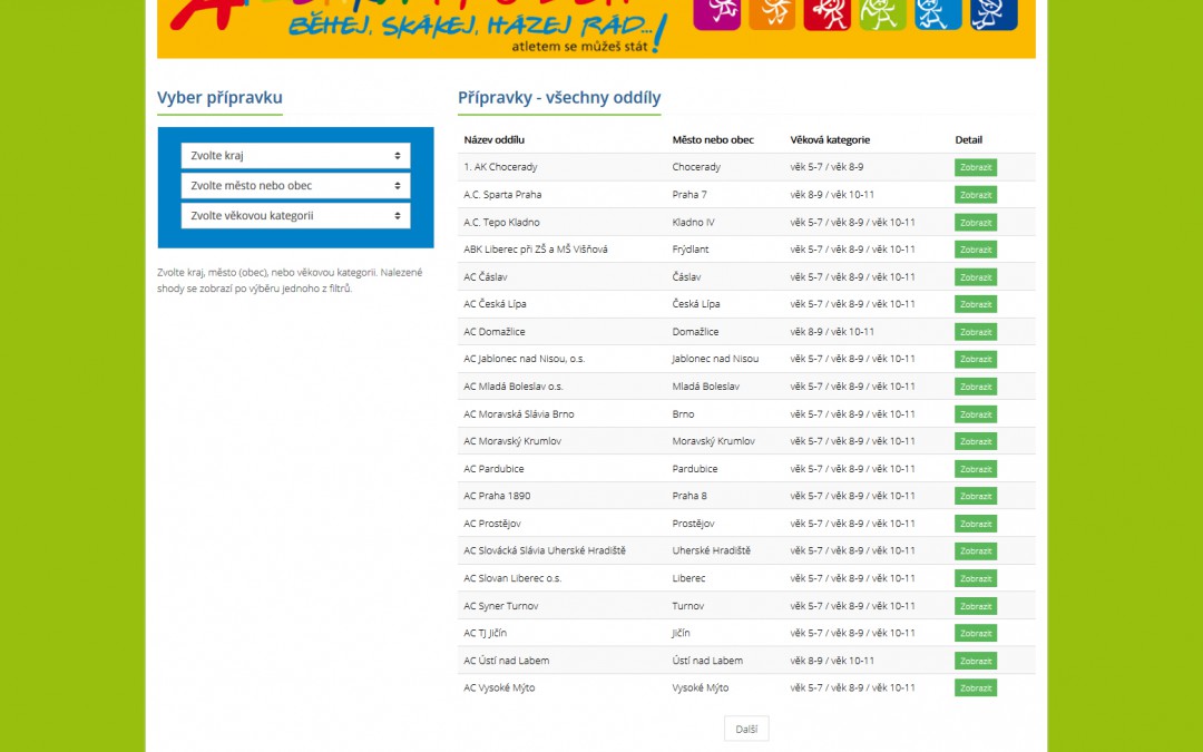 Atletika pro děti - Databáze přípravek